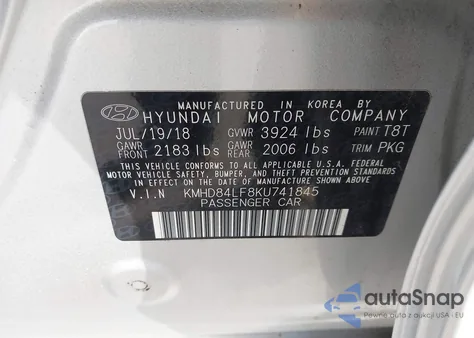 2019 Hyundai Elantra Sel z USA, uszkodzony, nr VIN KMHD84LF8KU741845